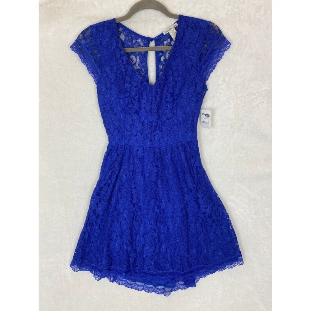 Charlotte Russe Women's Blue Lace Fit & Flare Mini Dress M Skater Twee
